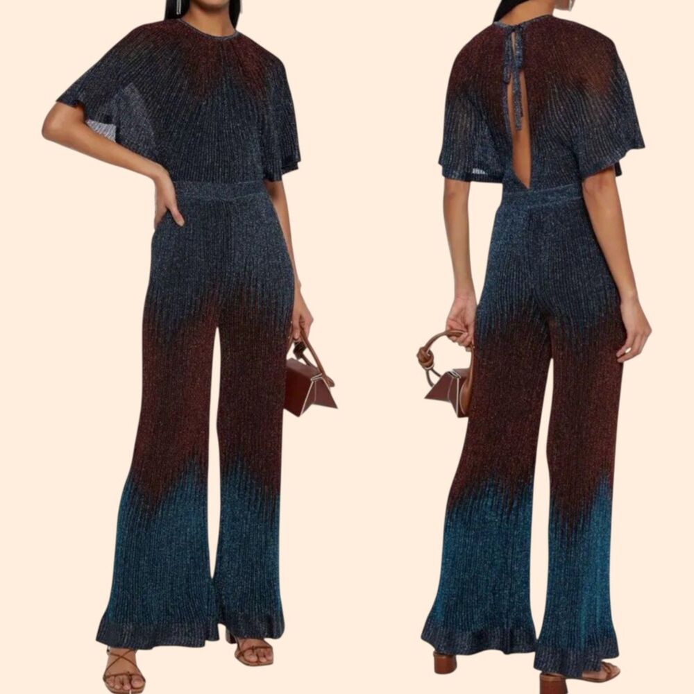 M Missoni Metallic Crochet Knit Wide Jumpsuit